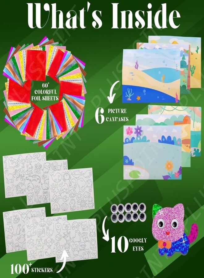 PLUSPOINT Foil Art Kit for Kids Animals Theme 100+ Foam Stickers Arts and Crafts, No Mess Art for Kids, Fun Craft Kits & Supplies, DIY Creative Activities, Travel Toys Gifts for Girls & Boys Ages 5+ - Image 2